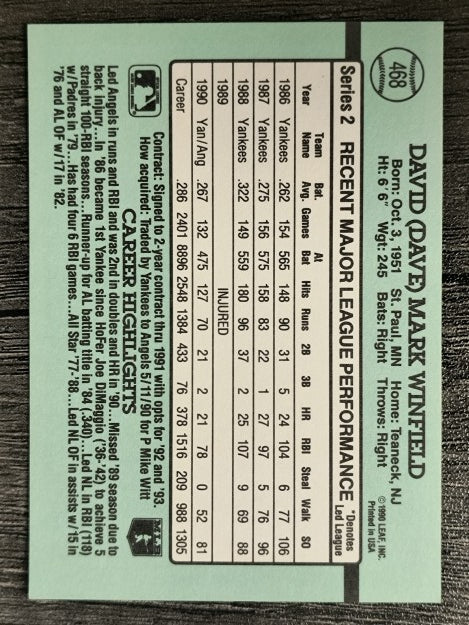1991 Donruss #468 Dave Winfield