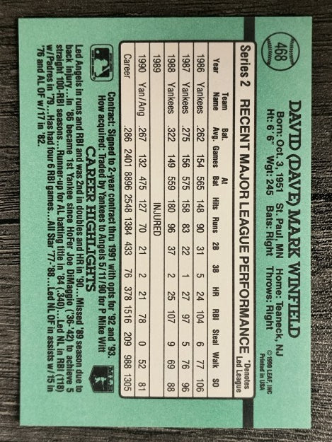 1991 Donruss #468 Dave Winfield