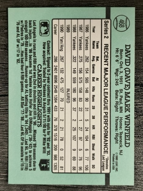 1991 Donruss #468 Dave Winfield