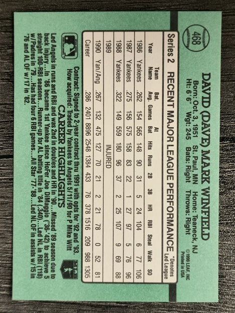 1991 Donruss #468 Dave Winfield
