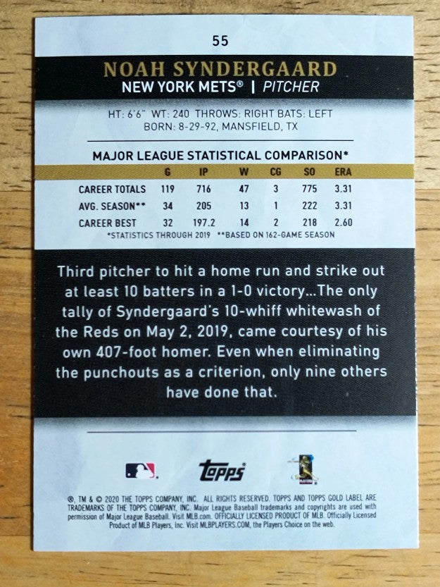 2020 Topps Gold Label Class 1 #55 Noah Syndergaard