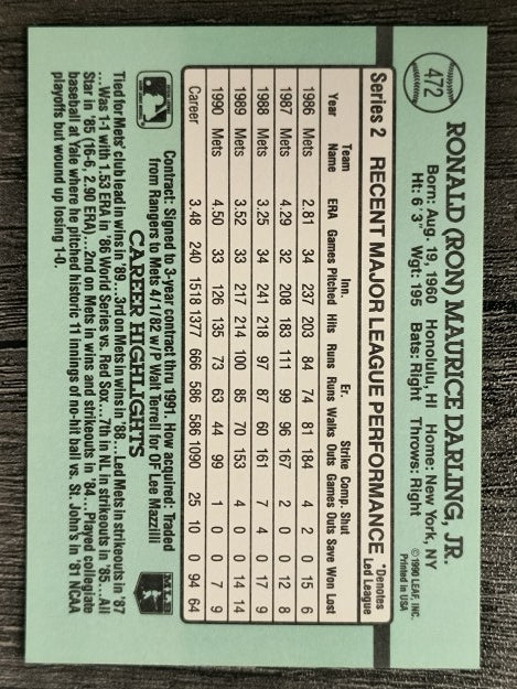 1991 Donruss #472 Ron Darling