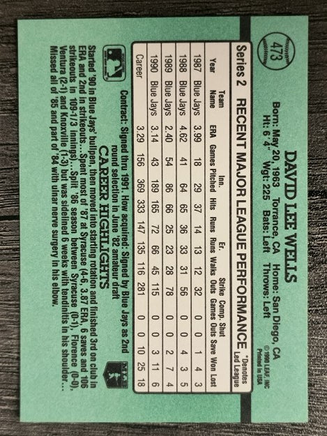 1991 Donruss #473 David Wells