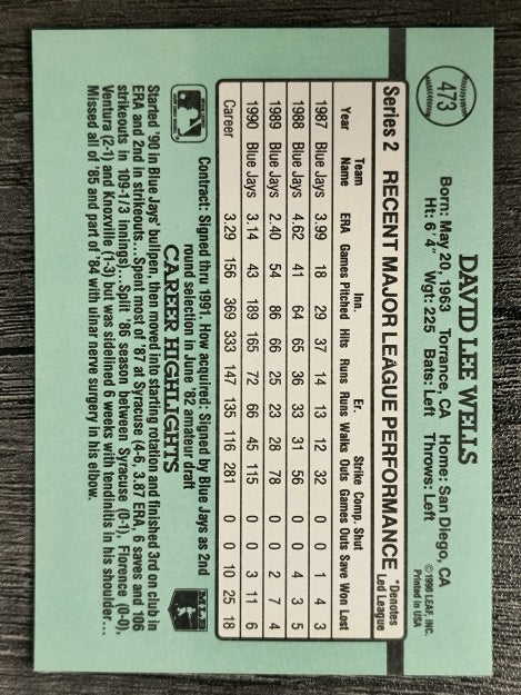 1991 Donruss #473 David Wells