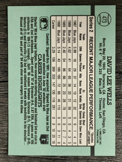 1991 Donruss #473 David Wells