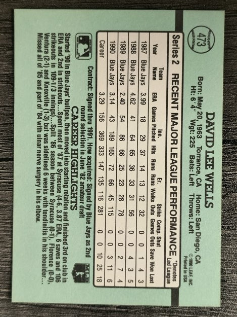 1991 Donruss #473 David Wells