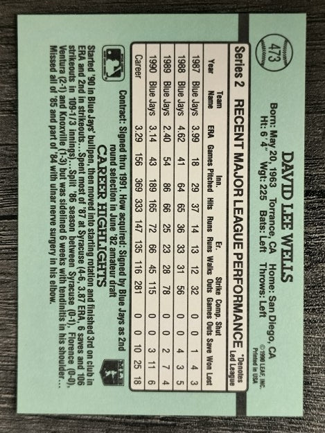 1991 Donruss #473 David Wells