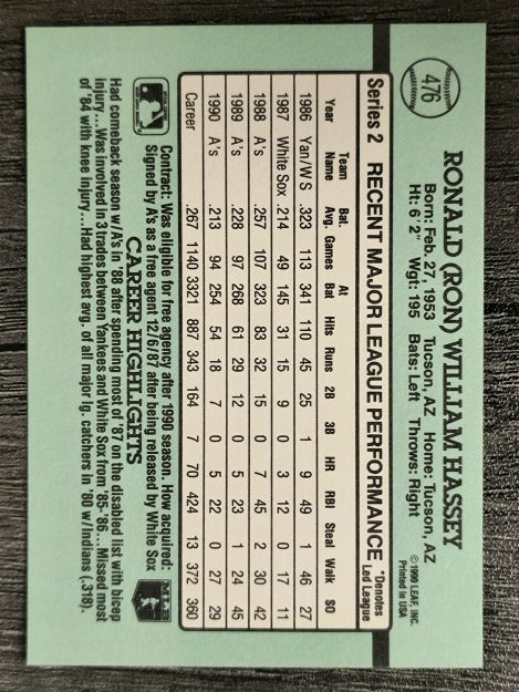 1991 Donruss #476 Ron Hassey
