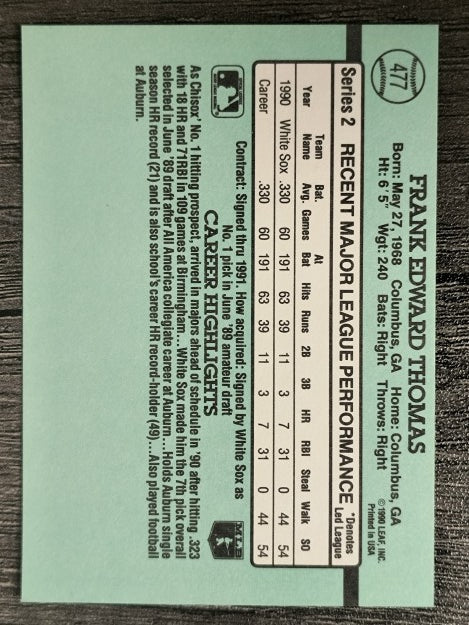 1991 Donruss #477 Frank Thomas
