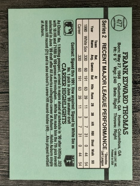 1991 Donruss #477 Frank Thomas