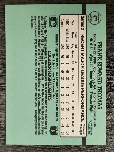 1991 Donruss #477 Frank Thomas