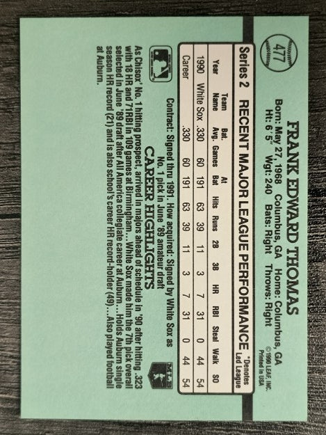 1991 Donruss #477 Frank Thomas