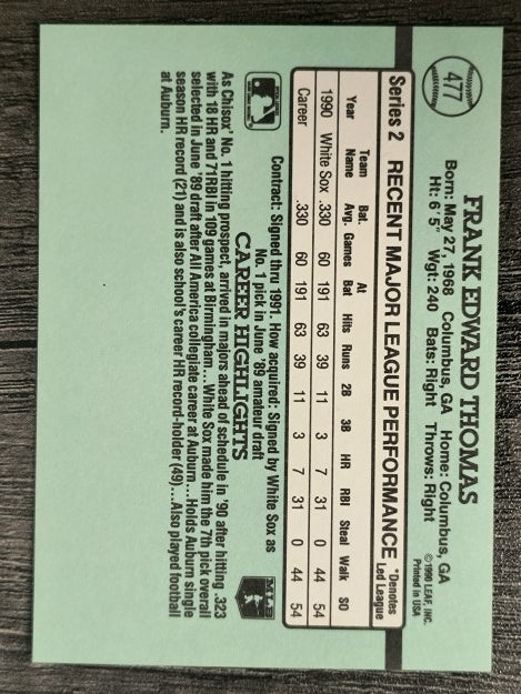 1991 Donruss #477 Frank Thomas