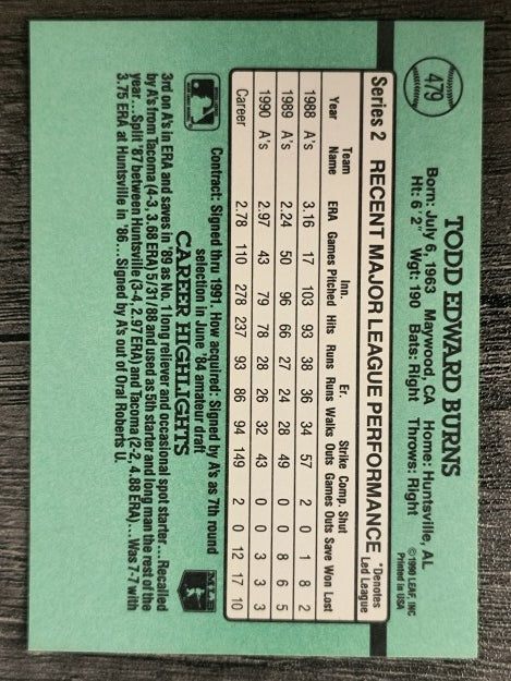 1991 Donruss #479 Todd Burns
