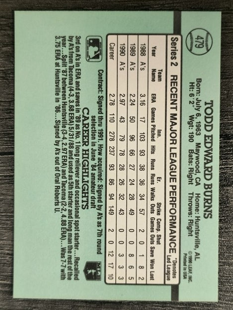 1991 Donruss #479 Todd Burns