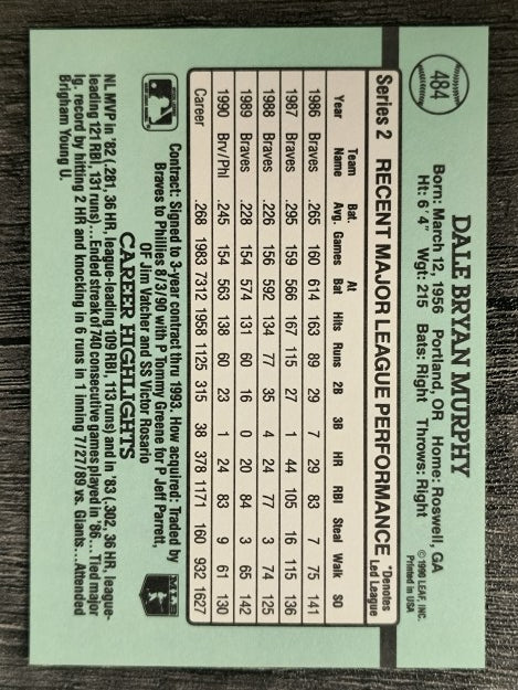 1991 Donruss #484 Dale Murphy
