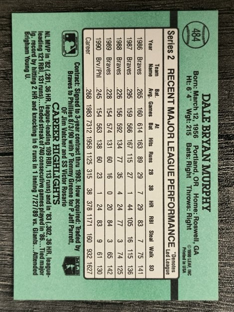 1991 Donruss #484 Dale Murphy