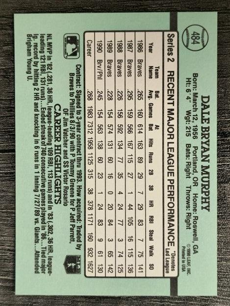 1991 Donruss #484 Dale Murphy