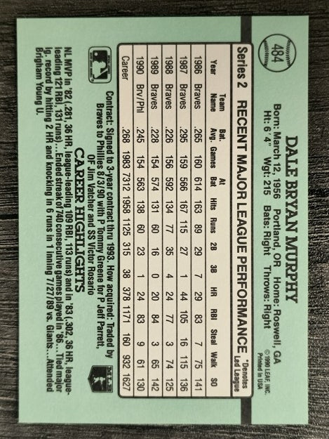 1991 Donruss #484 Dale Murphy