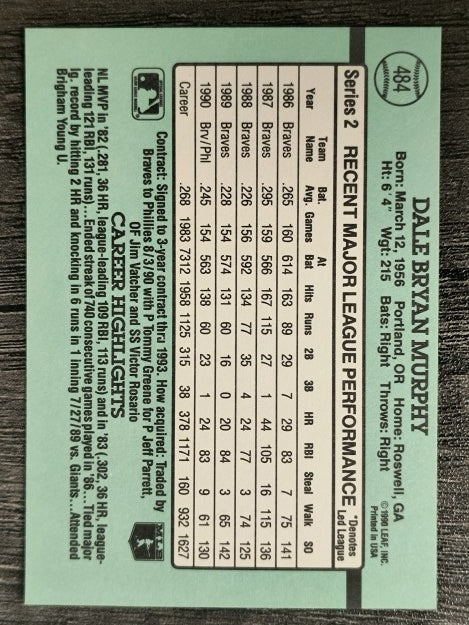 1991 Donruss #484 Dale Murphy