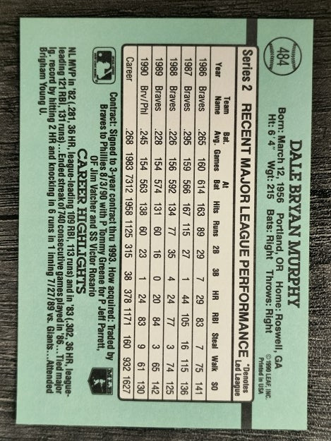 1991 Donruss #484 Dale Murphy