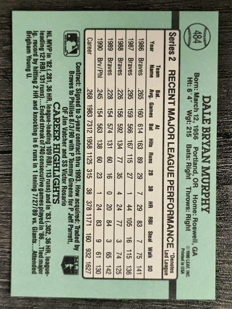1991 Donruss #484 Dale Murphy