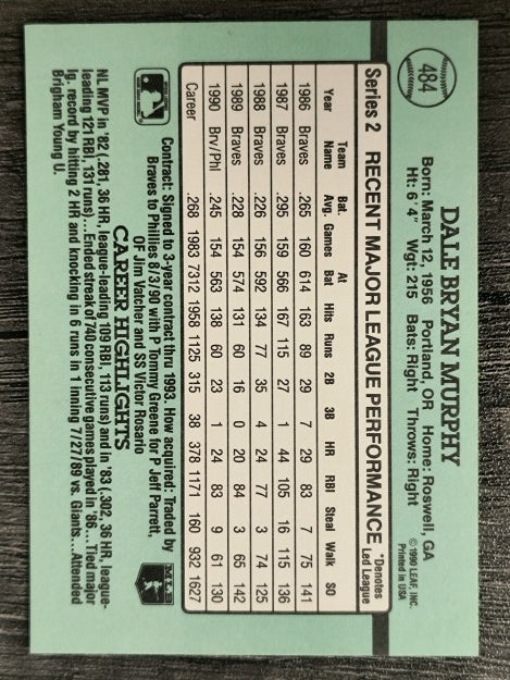1991 Donruss #484 Dale Murphy