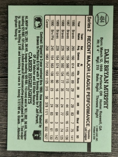 1991 Donruss #484 Dale Murphy