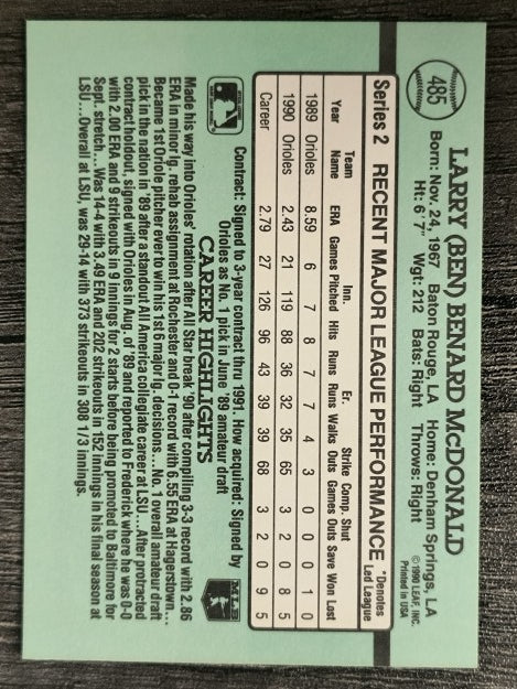 1991 Donruss #485 Ben McDonald