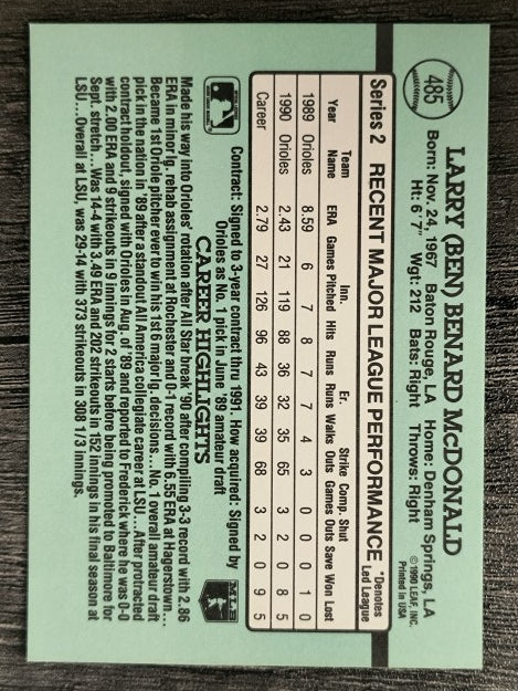 1991 Donruss #485 Ben McDonald