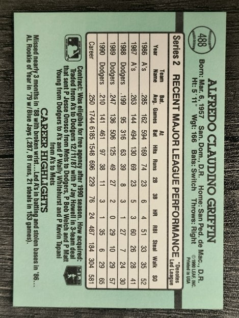 1991 Donruss #488 Alfredo Griffin