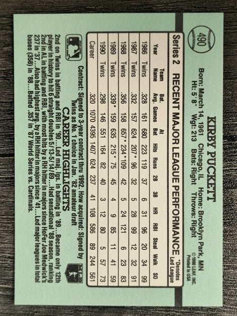 1991 Donruss #490 Kirby Puckett