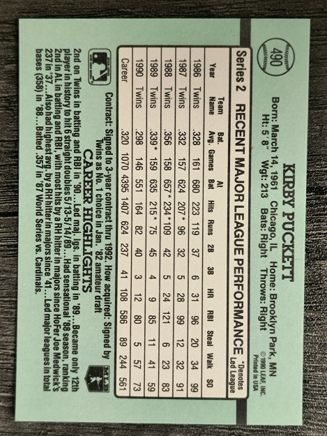 1991 Donruss #490 Kirby Puckett