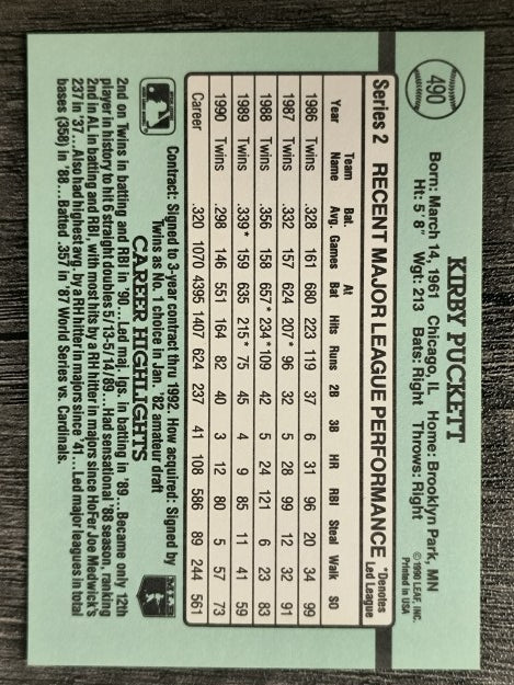 1991 Donruss #490 Kirby Puckett