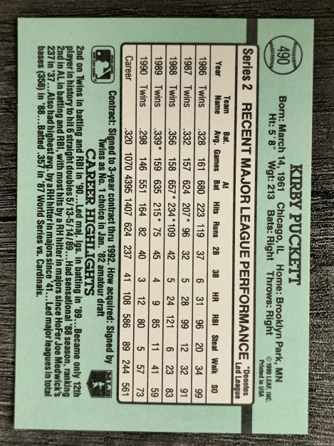 1991 Donruss #490 Kirby Puckett