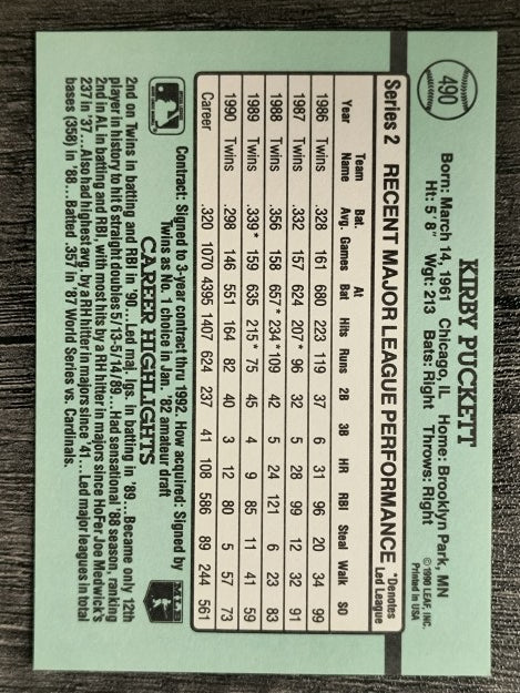 1991 Donruss #490 Kirby Puckett
