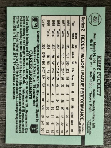 1991 Donruss #490 Kirby Puckett