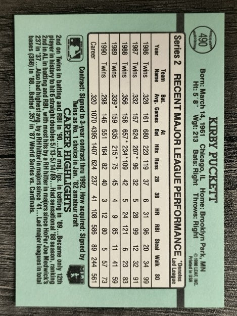 1991 Donruss #490 Kirby Puckett