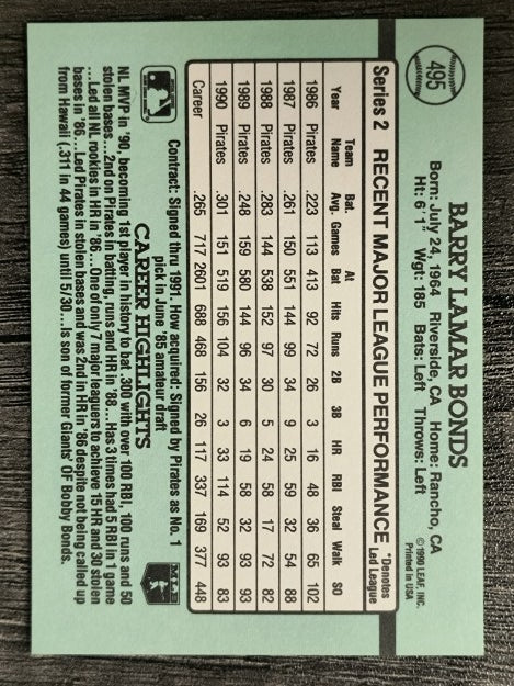 1991 Donruss #495 Barry Bonds