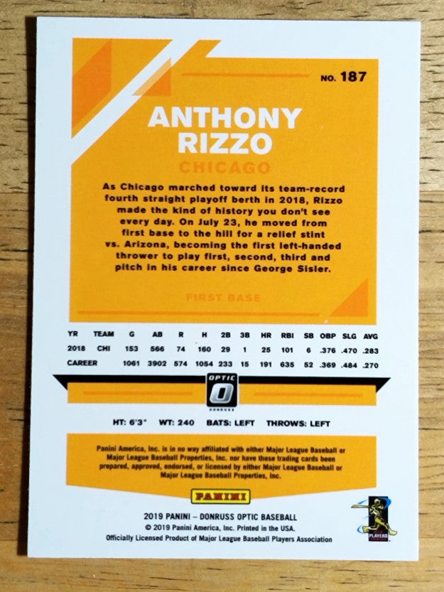 2019 Donruss Optic #187 Anthony Rizzo
