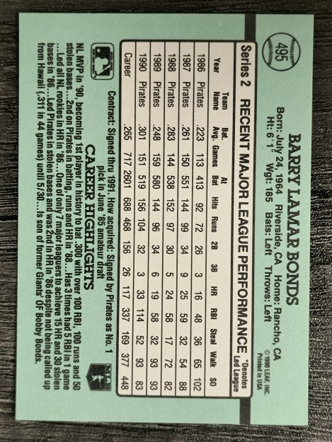 1991 Donruss #495 Barry Bonds