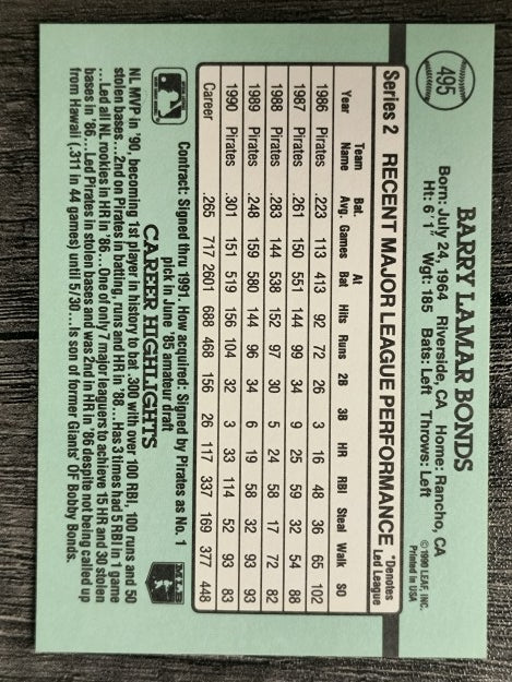 1991 Donruss #495 Barry Bonds