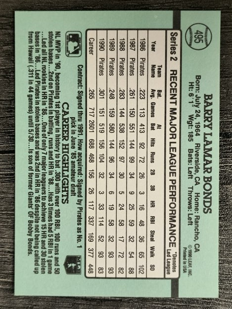 1991 Donruss #495 Barry Bonds