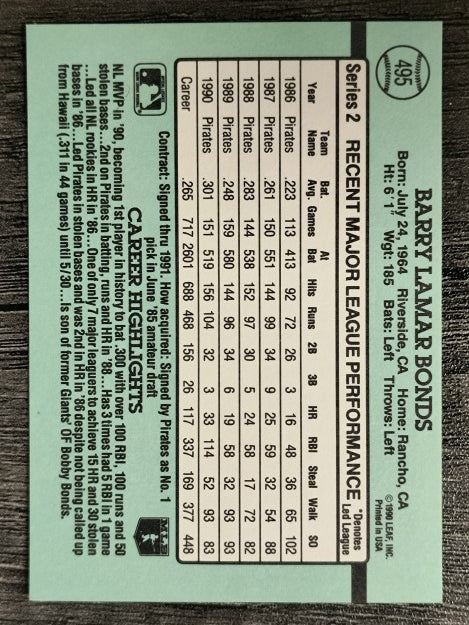 1991 Donruss #495 Barry Bonds
