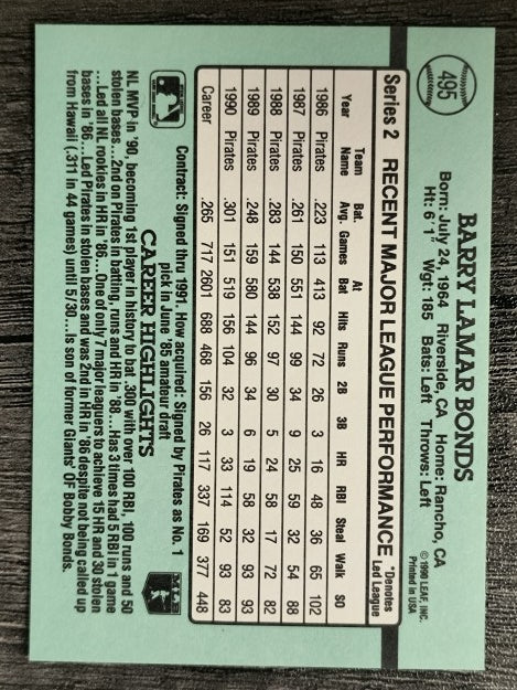 1991 Donruss #495 Barry Bonds