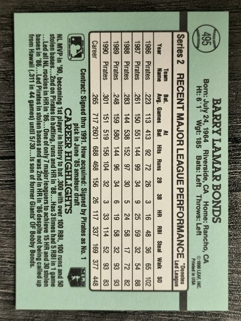 1991 Donruss #495 Barry Bonds