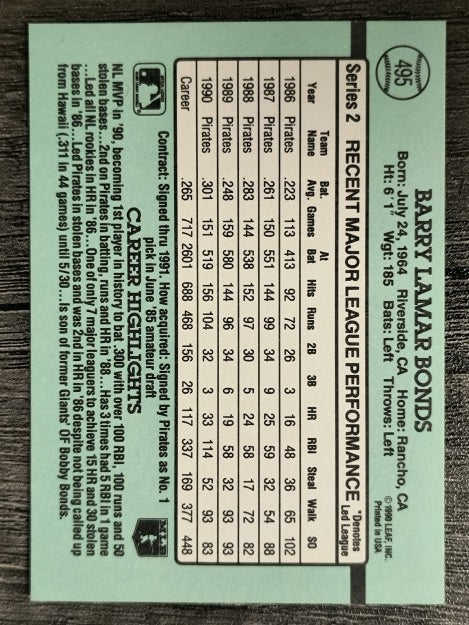 1991 Donruss #495 Barry Bonds