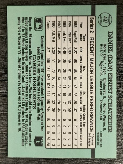 1991 Donruss #497 Dan Schatzeder