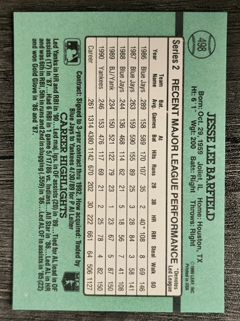 1991 Donruss #498 Jesse Barfield