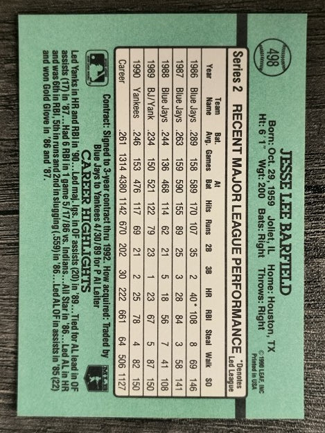 1991 Donruss #498 Jesse Barfield